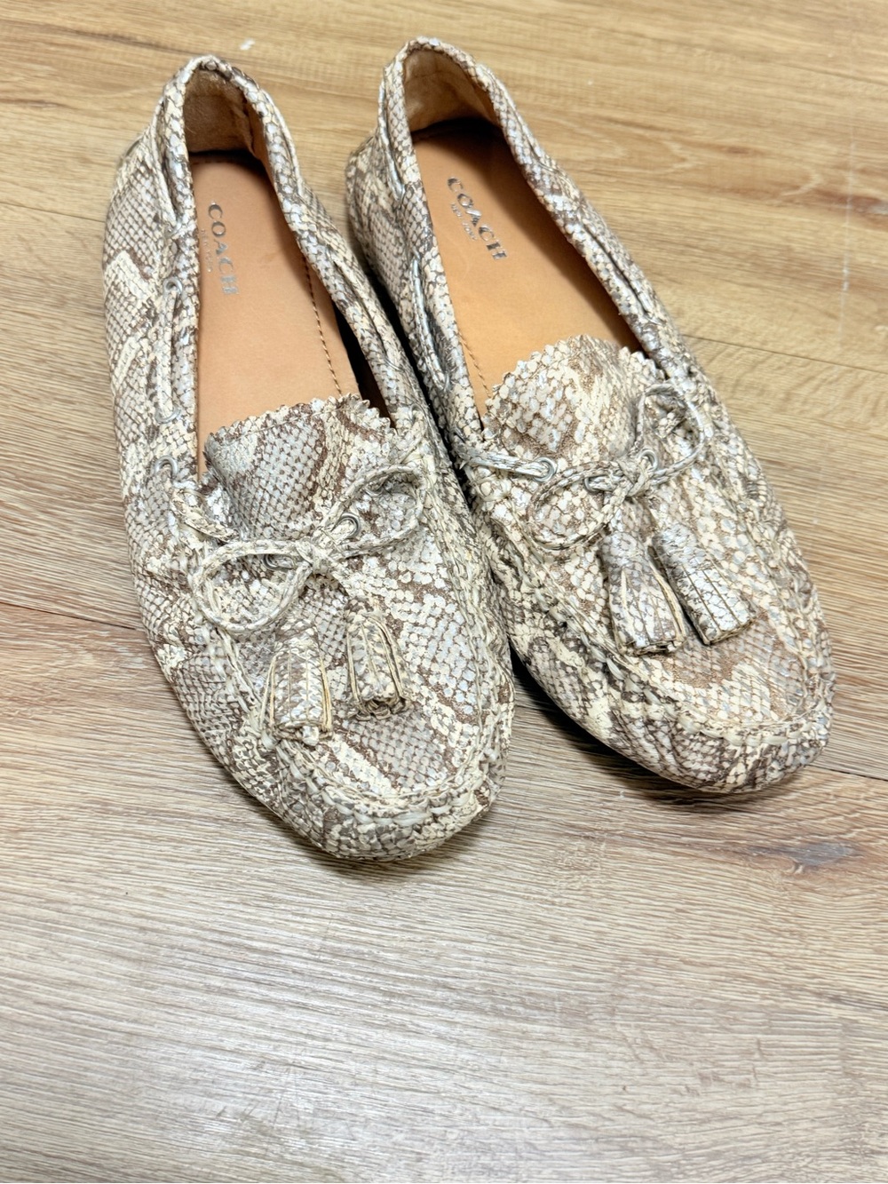 Y2K Coach Neutral Snake-Print Tassel Loafers